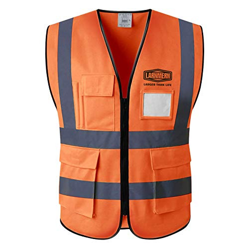 Multi Pockets Class 2 High Visibility Zipper Front Safety Vest With Reflective Strips.Meets ANSI ISEA Standards  XXXL  Orange