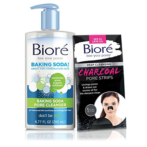 Biore Baking Soda Pore Cleanser for Combination Skin  6.77 oz  PlusOne Biore Deep Cleansing Charcoal Pore Strip for Nose