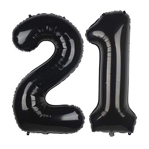 GAKA 40 Inch Black 21th Birthday Number Balloons 21st Foil Mylar Balloon for Anniversary Party Decoration