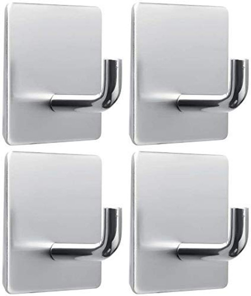 Adhesive Hooks Heavy Duty Sticky Hooks Wall Hangers Waterproof Stainless Steel Hanger Towel Holder Stcik on Hooks for Hanging Bathroom Kitchen Home-4 Packs