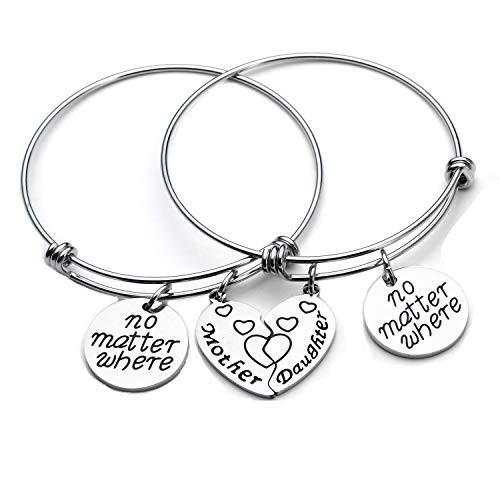 YeeQin 2PCs Mother Daughter Bangle Bracelets Set Gifts for Mom from Daughter Matching Heart Bangles No Matter Where Love Forever YeeQin 2PCs Mother Daughter Bangle Bracelets Set Gifts for Mom from Daughter Matching Heart Bangles No Matter Where Love Forever