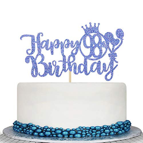 Blue Glitter Happy 98th Birthday Cake Topper - Cheers To 98 Years Cake Decor - 98th Birthday Party Decorations Blue Glitter Happy 98th Birthday Cake Topper - Cheers To 98 Years Cake Decor - 98th Birthday Party Decorations