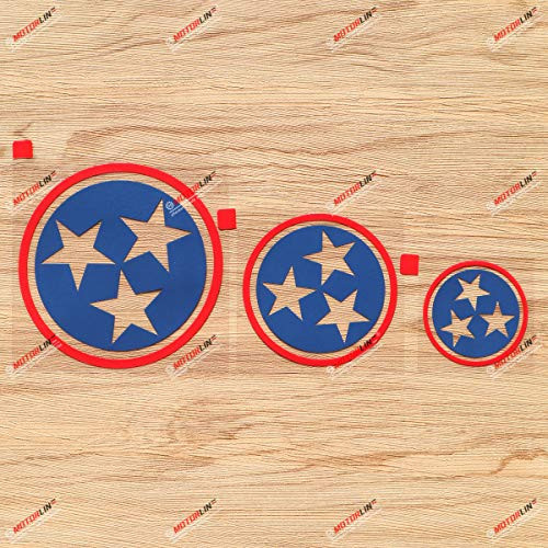 Tennessee State Flag 3 Stars Decal Vinyl Sticker - 3 Pack RedPlusBlue  2 Inches  3 Inches  4 Inches - No Background for Car Laptop Cup Phone