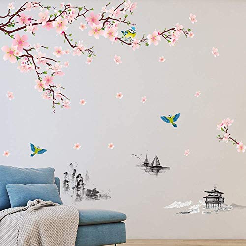 Finduat Peach Blossom Tree Branch Instant Wall Decal Sticker Gazebo Bird Pink Blossom Floral Wall Decal Sticker for Living Room Bedroom Finduat Peach Blossom Tree Branch Instant Wall Decal Sticker Gazebo Bird Pink Blossom Floral Wall Decal Sticker for Living Room Bedroom