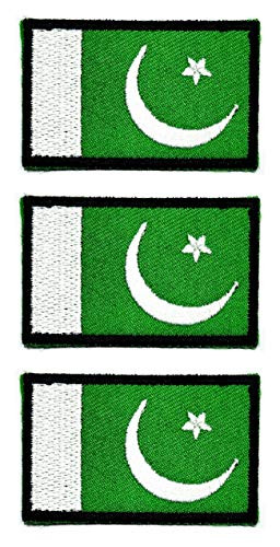 ONCEX 3PCS. National Pakistan Flag Patch Pakistan Flag Country Embroidered Applique Iron on Patch for Backpacks Jeans Jackets T-Shirt Clothing Emblem Uniform Military  ''Mini Flag 1.2X2 INCH''