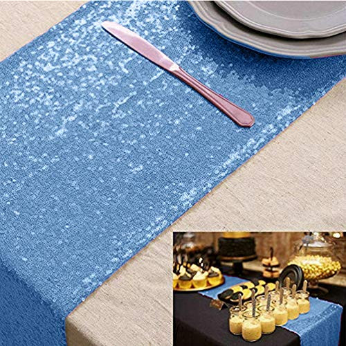ShinyBeauty Baby Blue Sequin Table Runner-12 by 72-Inch Custom Handmake Elegant Wedding Event Table Runner  12x72  Babyblue