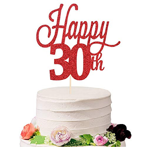 Eiveny Glittering Red Happy 30th Birthday Cake Topper - Cheers to 30 Years Old  30 Years Old Party Supplies Decoration  30th