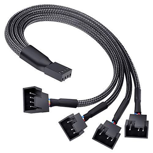PWM Fan Splitter Adapter Cable Sleeved Braided  4 pin Adapter Cable Y Splitter for Desktop Computer CPU Fan Splitter PC 4 Pin Fan Extension Power Cable 1 to 4 Converter 10 inches