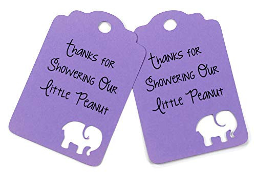 Purple Baby Shower Elephant Tags - Thanks for Showering Our Little Peanut  Set of 20