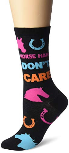 K. Bell Women's Novelty Casual Crew Socks  Horse Hair Don't Care  black   Shoe Size  4-10