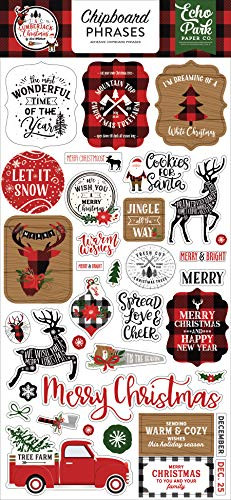 Echo Park Paper Company Lumberjack Christmas 6x13 Chipboard Phrases  red  Black  Woodgrain  Green