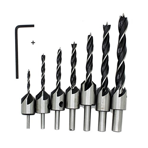 Inton 7pcs HSS 5 Flute Countersink Drill Bit Set Carpentry Reamer Woodworking Chamfer End Milling 3mm-10mm