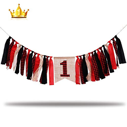 Lumberjack Highchair Banner andot Timber Buffalo Plaid Baby Boy First Birthday Party Photo Backdrop