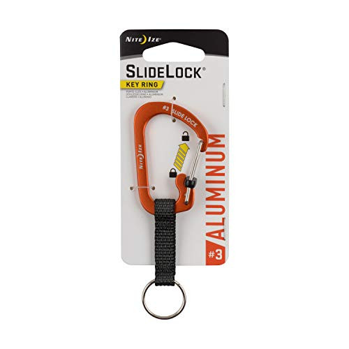 Nite Ize SlideLock Key Ring  Locking Carabiner Key Chain with Webbing  Orange