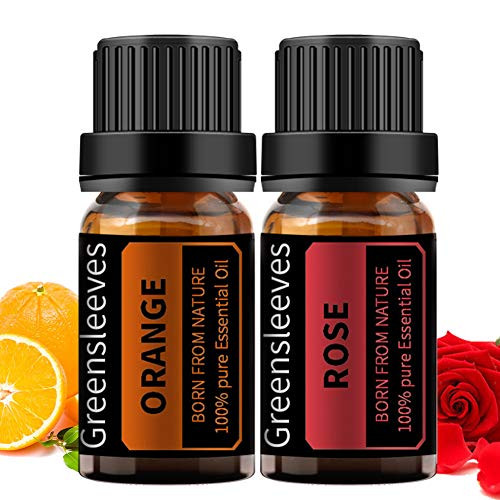 GREENSLEEVES Rose Orange Essential Oil Set  100% Pure Aromatherapy Therapeutic Grade Oils for Diffuser  Humidifier  Massage - 2 x 10ml  RosePlusOrange