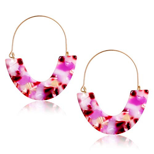 CEALXHENY Acrylic Earrings Tortoise Hoop Earrings Statement Wire Resin Earrings Fan Drop Dangle Earring for Women  G Purple Flower