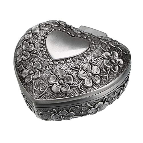 Hipiwe Vintage Heart Shape Jewelry Box - Small Antique Ring Earrings Necklace Storage Organizer Case  Metal Treasure Chest Trinket Keepsake Gift Box for Women and Girls