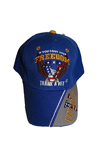 If You Love Your Freedom Thank A Vet Veteran USA American Royal Blue Cap Hat