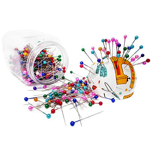 Honbay 500PCS Colorful Pearl Needles Quilting Pins in Jar with Pin Cushion Lid