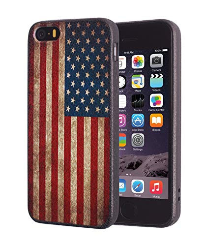 iPhone 5S Case,iPhone 5 Case,iPhone SE Case,BWOOLL Slim Anti-Scratch Shockproof Leather Grain TPU Rubber Protective Cover for Apple iPhone 5S/iPhone 5/iPhone SE - Vintage USA American Flag