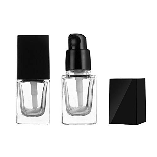 2PCS 15ml 0.5oz Clear Square Glass Pump Bottle With Black Pump Head And Cap Empty Refill Cosmetic Travel Sample Packing Containers Lotion Cleanser Essential Oils Liquids Body Cream Holder