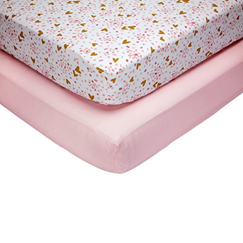 Little Love by NoJo She's So Lovely Heart - 2 Count Crib Sheet Set - Pink/Metallic Gold