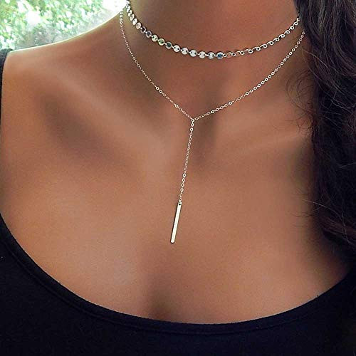 Jovono Boho Multilayer Sequins Choker Necklaces Bar Pendant Necklace Chains for Women and Girls Gold Jovono Boho Multilayer Sequins Choker Necklaces Bar Pendant Necklace Chains for Women and Girls Gold
