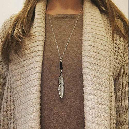 Jovono Fashion Necklace Sweater Chain with Feather Pendant for Women and Girls Silver Jovono Fashion Necklace Sweater Chain with Feather Pendant for Women and Girls Silver