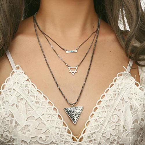 Tgirls Vintage Layering Triangle and Arrow Pendant Necklace for Women and Girls XL-109 Silver