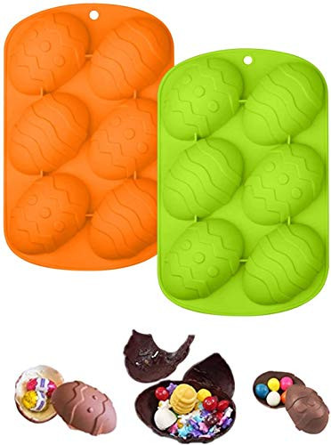 Easter Egg Shape Mold Silicone 3D Dinosaur Egg Chocolate Mold Ostrich Egg Fondant Mold  DIY Cake Baking Making Tool for Jelly Candy Pudding 2PC-GreenPlusorange