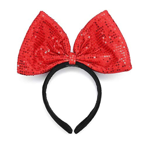Chennie Sequin Bow Headband Sparkly Red Bowknot Headband Big Bow Hair Hoop Headdress Glitter Hair Accessories Christmas HairBands for Girls Women Christmas Gifts Birthday Cosplay Party Decorations