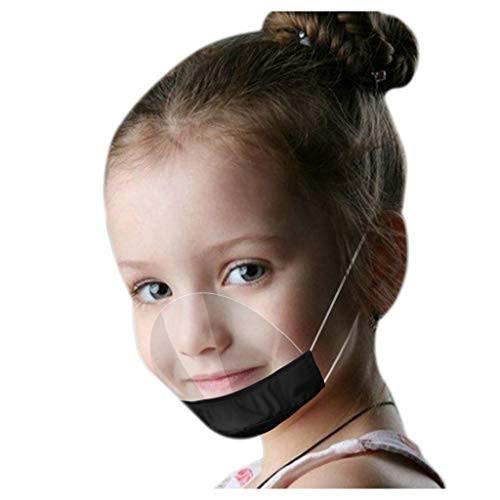 Reusable and Washable  1PC Mini Shield Transparent Face Bandanas with Clear Window Visible Expression  Visible Expression  Indoors and Outdoors  for Kids  Also for Deaf and Hard of Hearing Black