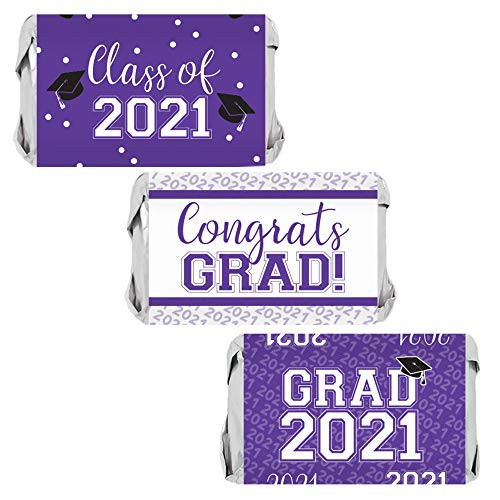 Class of 2021 Graduation Party Mini Candy Bar Wrappers  45 Stickers  Purple and White