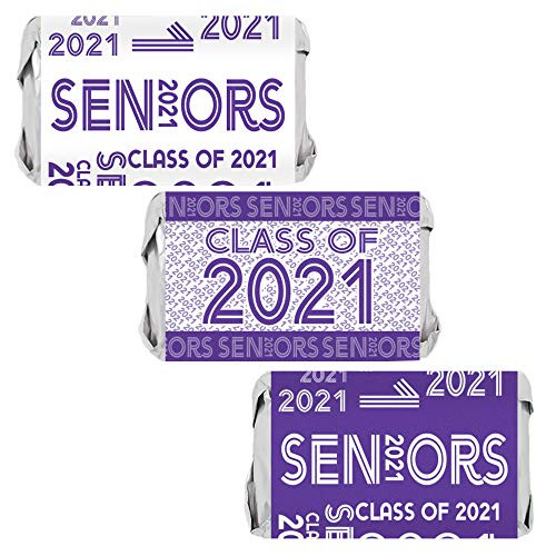 Senior Class of 2021 Mini Candy Bar Wrappers - 45 Stickers  Purple and White