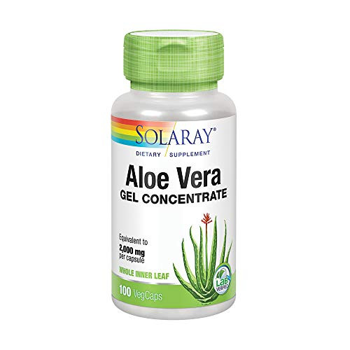 Solaray Aloe Vera Gel Concentrate  Equivalent to 2000 mg  Antioxidant Activity  and  Healthy Digestion  and  Skin Support  Non-GMO  and  Vegan  100 VegCaps