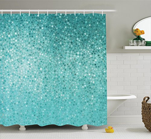Ambesonne Turquoise Decor Shower Curtain Set, Small Dot Mosaic Tiles Shape Simple Classical Creative Artful Fun Design, Bathroom Accessories, 75 Inches Long