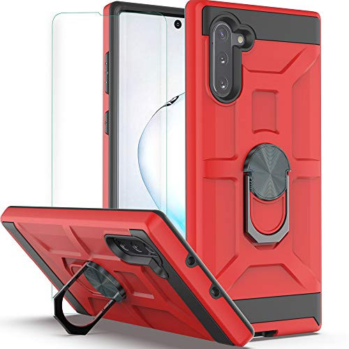 Galaxy Note 10 Case  Samsung Galaxy Note 10 Case with 3D Curved Screen Protector YmhxcY 360 Degree Rotating Ring Kickstand Holder Dual Layers of Shockproof Phone Case for Galaxy Note 10-ZS Red