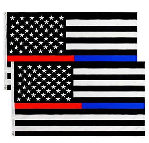 Vedouci 3X5ft Thin Blue Line Police  and  Thin Red Line Firefighter Flag 2-Sided Embroidered American Flag Brass Grommets Respect Honoring Law Enforcement Officers First Responder USA Flag