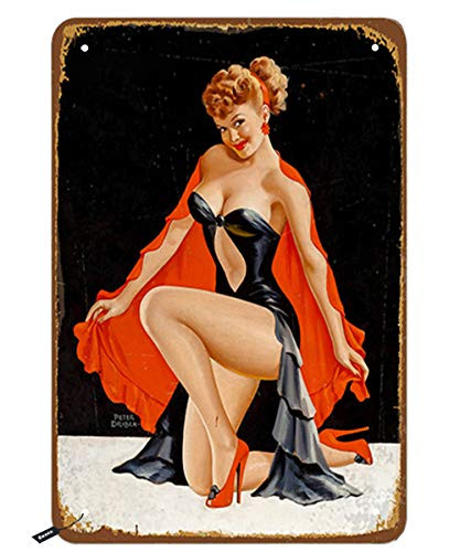 Swono Sexy Pink Up Girl Dancing Tin Signs Vintage Metal Tin Sign for Men Women Wall Decor for Bars Restaurants Cafes Pubs 12x8 Inch