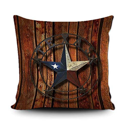 SVITFAMLI Throw Pillow Covers Rustic Country Western Star Barn Texas Wooden Us Patriotic Decorative Pillow Case Home Decor Square 16 x 16 Inches Pillowcase for Sofa Couch