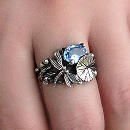 Silamanee Jewelry Women 925 Silver Blue Topaz Dragonfly Rings Wedding Party Fashion Jewelry Gift  10