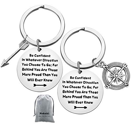 2Pcs Graduation Gift KeyChain Be Confident in Whatever Direction You Choose to Go Keychain Inspirational Graduates Jewelry Gifts for Classmates Friends Son Daughter Graduation Keychain