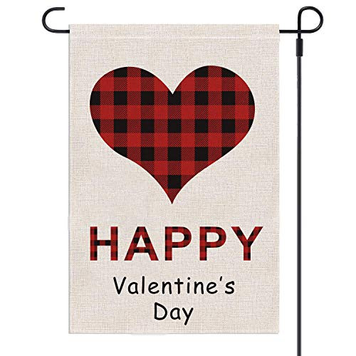 Keniot Valentines Day Garden Flag Valentine Heart Flag Burlap Double Sided Happy Valentine's Day Flag for Outside Yard Anniversary Wedding Farmhouse Decor 12x18 Inch