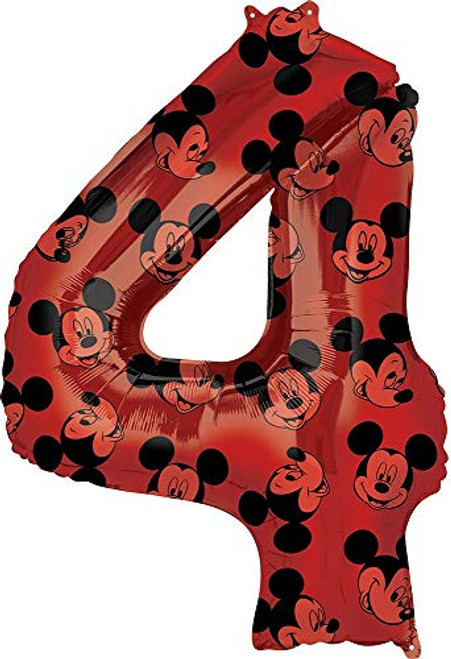 Anagram Mickey Mouse 4th 4 Fourth Birthday Red and Black Forever 34" Mylar Balloon