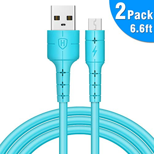 Micro USB Cable 6.6ft,[2 Pack] Extra Long Charging Cord TPE Material High Speed USB Durable Android Charger Cable for Samsung Galaxy S7 Edge/S6/S5,Android Phone,LG G4,HTC,Echo Dot-Teal