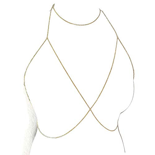 Sexy Sequins Bra Body Chain Bikini Shiny Luxury Harness Necklace Body Jewelry for Wedding Beach Body Accessories  Gold