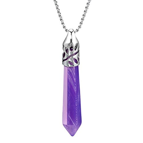 BEADNOVA Healing Crystal Necklace for Women Men Synthetic Purple Banded Agate Pendant Energy Healing Gemstones Jewelry Pendulum Crystal Divination  Hexagonal  18 Inches Stainless Steel Chain