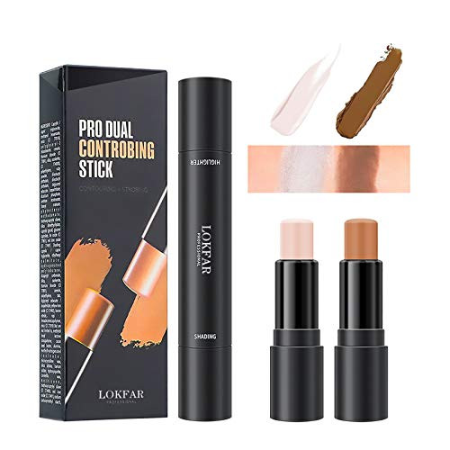 LOKFAR 2 in 1 Contour Foundation Stick  Highlighter  and  Bronzer Pen Concealer Stick  Face Brightens  and  Shades Pencil 3D Contour Concealer Makeup Shaping Trimming Stick  IvoryPlusDark Brown