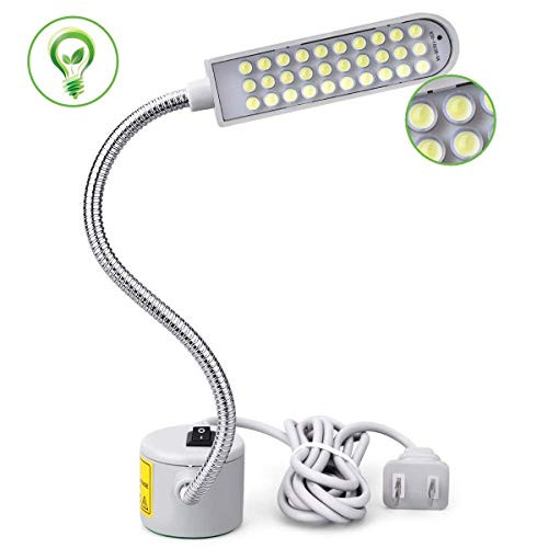 JANSANE Sewing Machine Light LED Sewing Lighting (30LEDs) for Workbench Lathe Drill Press Flexible Gooseneck Arm Work Lamp with Magnetic Base 2Pcs Mounting Dics + 2 Pcs 3M Sticker