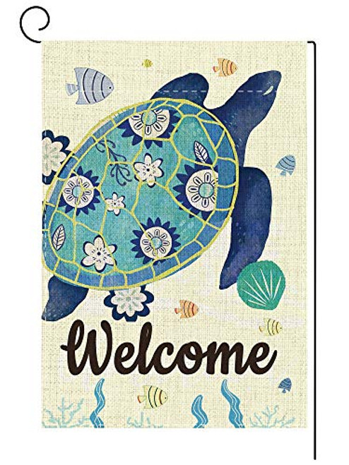Cavosee Home Decorative Welcome Quote Outdoor Turtle Beach Garden Flag Double Sided  Tropical Ocean House Yard Flag  Rustic Coastal Garden Yard Nautical Sea Decorations  Seasonal Outdoor Flag 12 x 18
